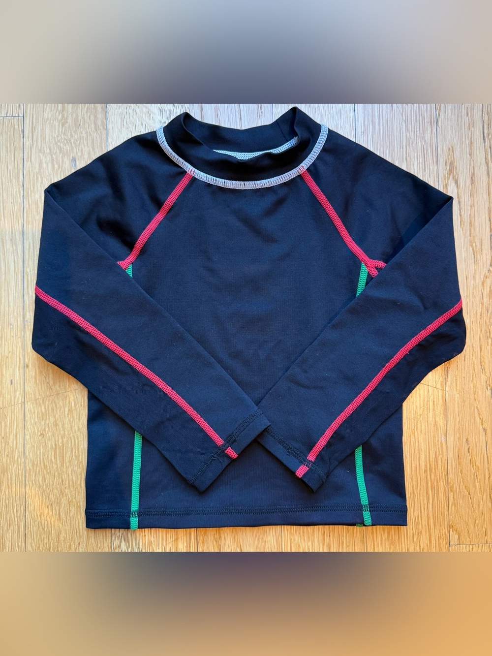 Stella McCartney Kids Black Rash Guard with Red & Green Stitching